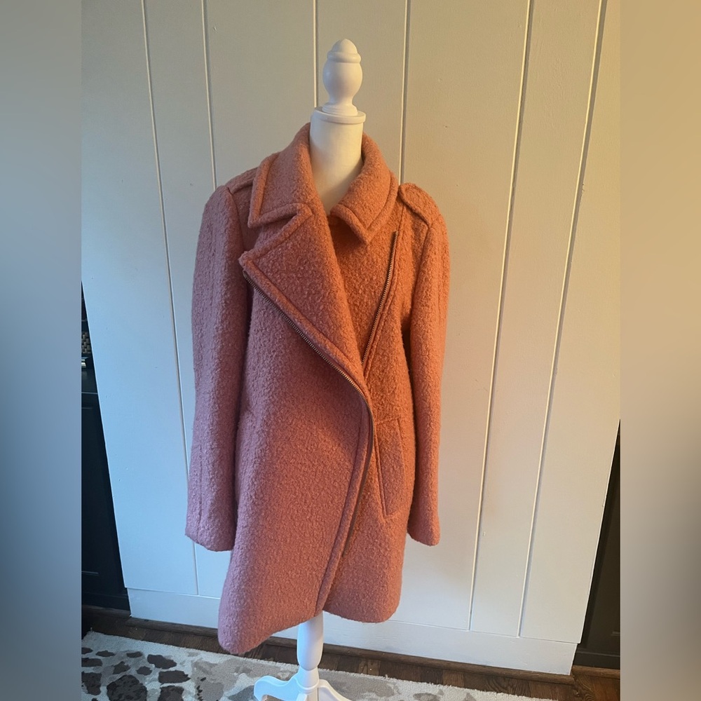 LOFT Pink Teddy Jacket with Asymmetrical Closure and Textured Fabric